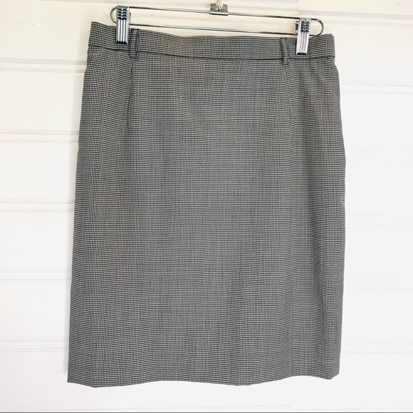 ESCADA HOUNDSTOOTH BLACK DESIGNER SKIRT OFFICE SUMMER WOOL MINI  SKIRT 36 EUC - Picture 3 of 10